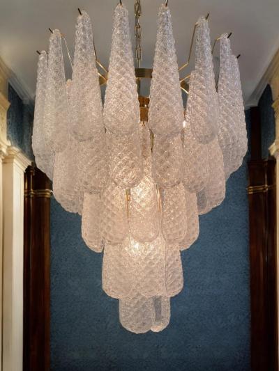 Pair of Modern Italian Murano Chandelier 52 Glass Petals Drop 1970s