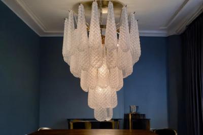 Pair of Modern Italian Murano Chandelier 52 Glass Petals Drop 1970s