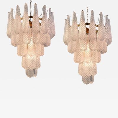 Pair of Modern Italian Murano Chandelier 52 Glass Petals Drop 1970s