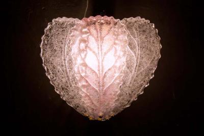 Pair of Modern Italian Pink and Clear Murano Glass Leave Wall Lights 1970