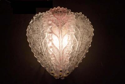 Pair of Modern Italian Pink and Clear Murano Glass Leave Wall Lights 1970