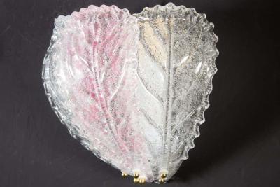 Pair of Modern Italian Pink and Clear Murano Glass Leave Wall Lights 1970