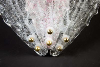 Pair of Modern Italian Pink and Clear Murano Glass Leave Wall Lights 1970