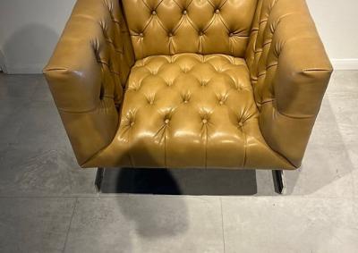 Pair of Modern Leather and Polished Chrome Armchairs Canada Sunpan 1985