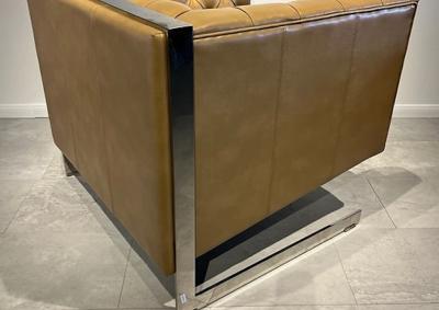 Pair of Modern Leather and Polished Chrome Armchairs Canada Sunpan 1985