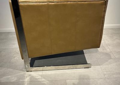 Pair of Modern Leather and Polished Chrome Armchairs Canada Sunpan 1985