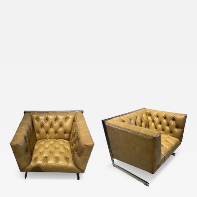 Pair of Modern Leather and Polished Chrome Armchairs Canada Sunpan 1985