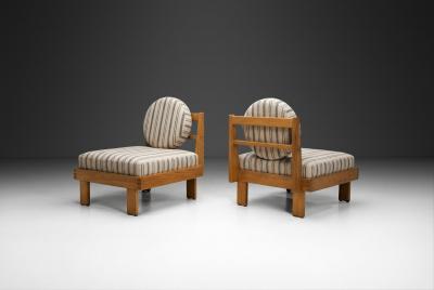 Pair of Modern Lounge Chairs with Striped Upholstery Europe Mid 20th Century