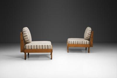 Pair of Modern Lounge Chairs with Striped Upholstery Europe Mid 20th Century