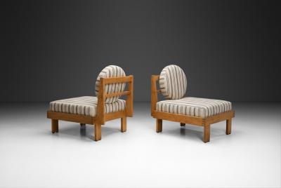 Pair of Modern Lounge Chairs with Striped Upholstery Europe Mid 20th Century