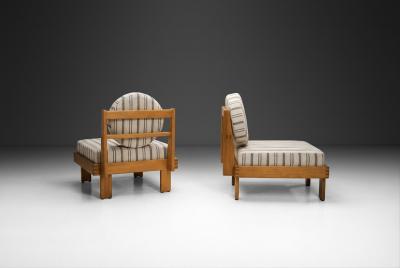 Pair of Modern Lounge Chairs with Striped Upholstery Europe Mid 20th Century