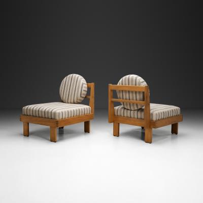 Pair of Modern Lounge Chairs with Striped Upholstery Europe Mid 20th Century