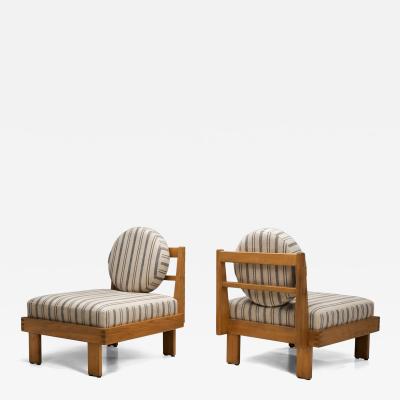 Pair of Modern Lounge Chairs with Striped Upholstery Europe Mid 20th Century