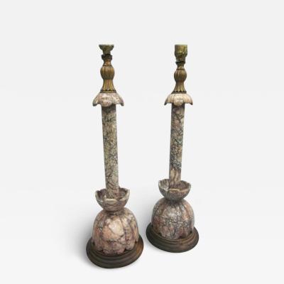 Pair of Modern Neoclassical Italian Marble Table Lamps