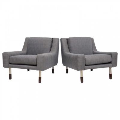 Pair of Modern Nickel Upholstered Italian Chairs Gianfranco Frattini