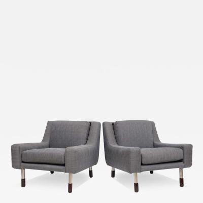 Pair of Modern Nickel Upholstered Italian Chairs Gianfranco Frattini
