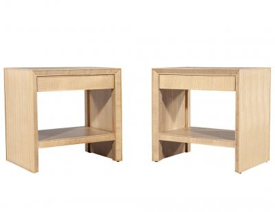 Pair of Modern Oak Nightstand End Tables in Natural Bleached Finish