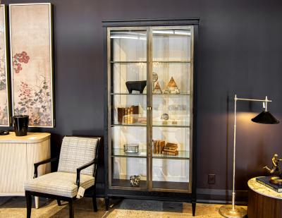 Pair of Modern Oak and Brass Bookcase Cabinets