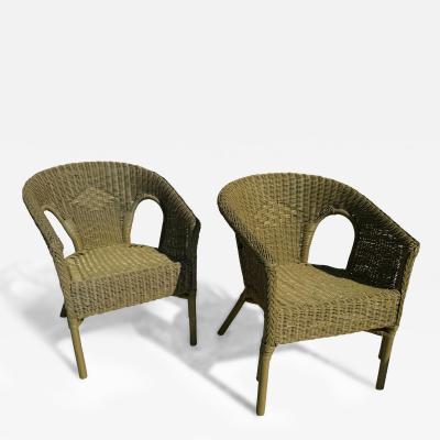 Pair of Modern Rattan Lounge Chairs