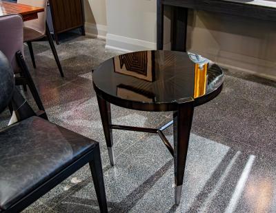 Pair of Modern Round Macassar Accent Tables