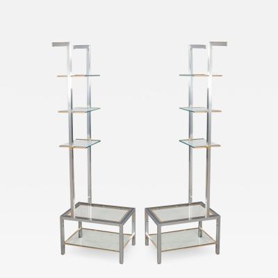Pair of Modern Stainless Steel and Brass Bookshelf Stands Italy 1970s