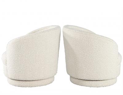 Pair of Modern Swivel Chairs in Boucle Cream Fabric