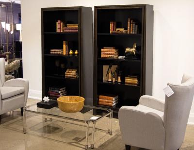 Pair of Modern Walnut and Black Bookcases