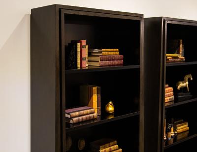 Pair of Modern Walnut and Black Bookcases
