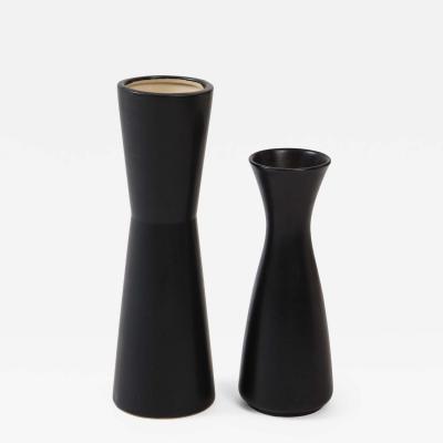 Pair of Modernist Ceramic Matte Black Vases France 1950s