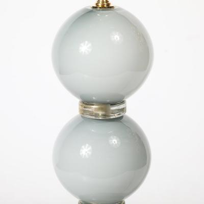 Pair of Modernist Dove Grey Murano Glass Table Lamps with 24 Karat Gold Bands