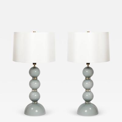 Pair of Modernist Dove Grey Murano Glass Table Lamps with 24 Karat Gold Bands