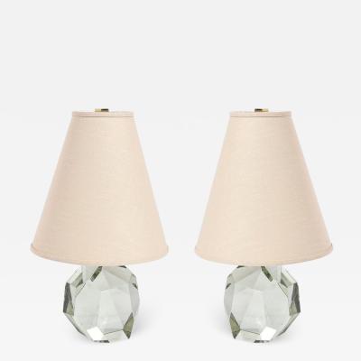 Pair of Modernist Faceted Hand Blown Mineral Green Murano Glass Table Lamps