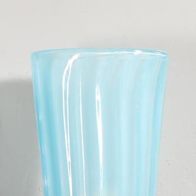Pair of Modernist Hand Blown Murano Arctic Blue Fluted Glass Sconces Nickel