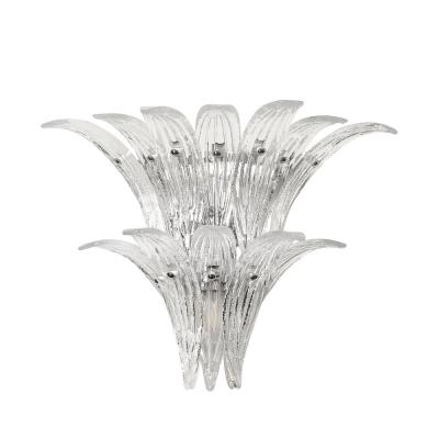 Pair of Modernist Hand Blown Murano Clear Glass Nickel Fitted Palma Sconces