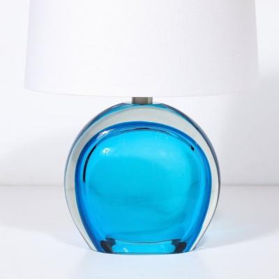 Pair of Modernist Hand Blown Murano Cobalt Blue Glass Table Lamps