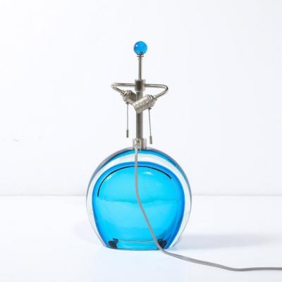 Pair of Modernist Hand Blown Murano Cobalt Blue Glass Table Lamps