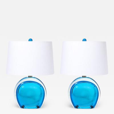 Pair of Modernist Hand Blown Murano Cobalt Blue Glass Table Lamps