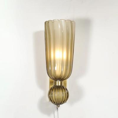 Pair of Modernist Hand Blown Murano Fluted Glass Sconces in Frosted Smoked Topaz