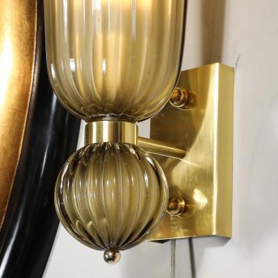 Pair of Modernist Hand Blown Murano Fluted Glass Sconces in Frosted Smoked Topaz