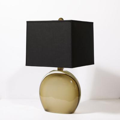 Pair of Modernist Hand Blown Murano Frosted Pale Amber Glass Table Lamps