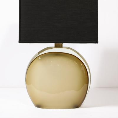 Pair of Modernist Hand Blown Murano Frosted Pale Amber Glass Table Lamps