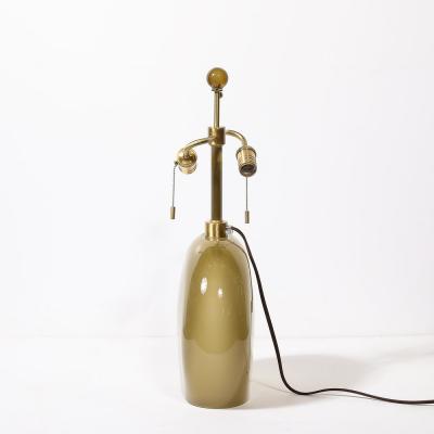 Pair of Modernist Hand Blown Murano Frosted Pale Amber Glass Table Lamps