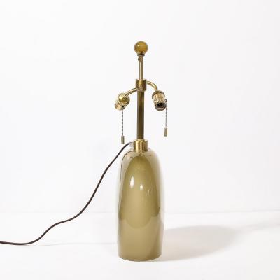 Pair of Modernist Hand Blown Murano Frosted Pale Amber Glass Table Lamps