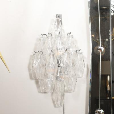 Pair of Modernist Hand Blown Murano Glass Diamond Form Polyhedral Sconces