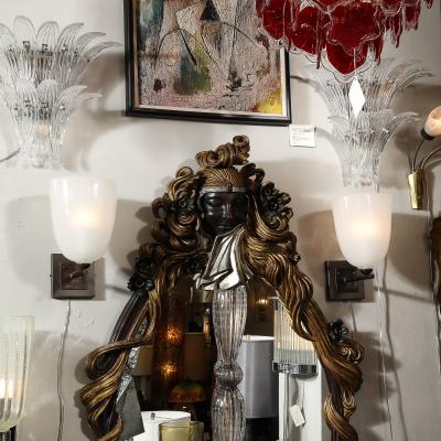 Pair of Modernist Hand Blown Murano Glass Pulegoso Sconces in Oil Rubbed Bronze