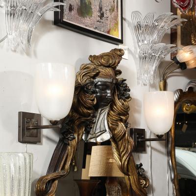 Pair of Modernist Hand Blown Murano Glass Pulegoso Sconces in Oil Rubbed Bronze