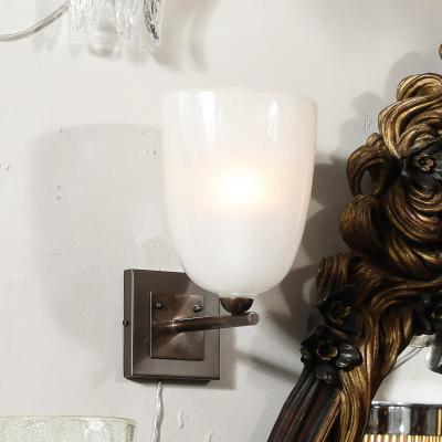 Pair of Modernist Hand Blown Murano Glass Pulegoso Sconces in Oil Rubbed Bronze