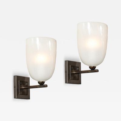 Pair of Modernist Hand Blown Murano Glass Pulegoso Sconces in Oil Rubbed Bronze