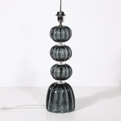 Pair of Modernist Hand Blown Murano Glass Table Lamps in Smoked Graphite
