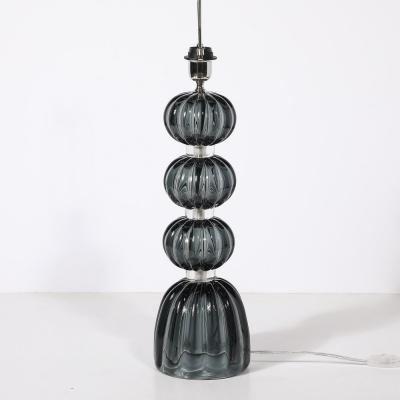 Pair of Modernist Hand Blown Murano Glass Table Lamps in Smoked Graphite